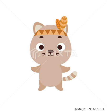 Cute tribal cat. Wild and free. Cartoon animal character for kids t-shirts, nursery decoration, baby shower, greeting card, invitation, house interior. Vector stock illustration Cute tribal cat. Wild and free. Cartoon animal character for kids t-shirts, nursery decoration, baby shower, greeting card, invitation, house interior. Vector stock illustration 91615981