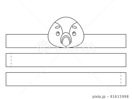 Printable puffin paper crown. Fun accessory for entertainment. Diy cut party ribbon template for birthday, christmas, baby shower. Print, color, cut and glue. Vector stock illustration. 91615998
