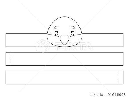 Printable sparrow paper crown. Fun accessory for entertainment. Diy cut party ribbon template for birthday, christmas, baby shower. Print, color, cut and glue. Vector stock illustration. 91616003