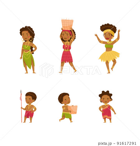 African native tribe people in traditional clothes set vector illustration African native tribe people in traditional clothes set vector illustration 91617291