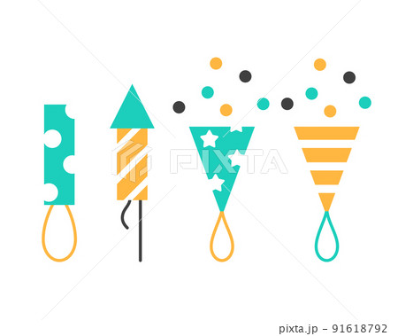 Firecracker flat line icons set isolated on white background. Fireworks rocket petard fire cracker sign for party event holiday celebration decoration. Color minimal element design vector illustration 91618792