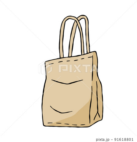Canvas Tote bag. Cloth eco shopper. Outline cartoon illustration. Reusable Bag for Groceries 91618801