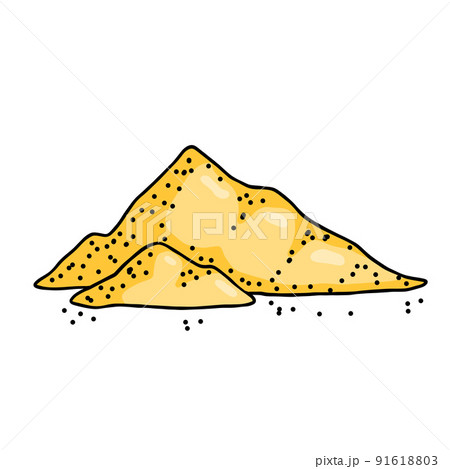 Pile of sand. Material for sandbox. Decoration of shore and the beach. 91618803