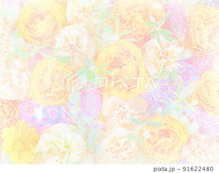黄色のラナンキュラスと白のカーネーションの点描画 黄色のラナンキュラスと白のカーネーションの点描画 91622480