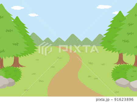 キャンプイラスト_自然_背景_道ありのイラスト素材 [91623896] - PIXTA