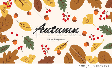 秋-落ち葉のフレーム-手描き 91625154