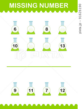 Missing number with Erlenmeyer Flask. Worksheet for kids Missing number with Erlenmeyer Flask. Worksheet for kids 91626190