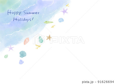 happy summer holidays!　海辺の風景　水彩画 91626694