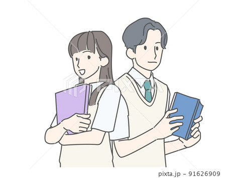 勉強のライバル 男女のイメージイラスト 高校生 中学生 夏服 ベスト のイラスト素材