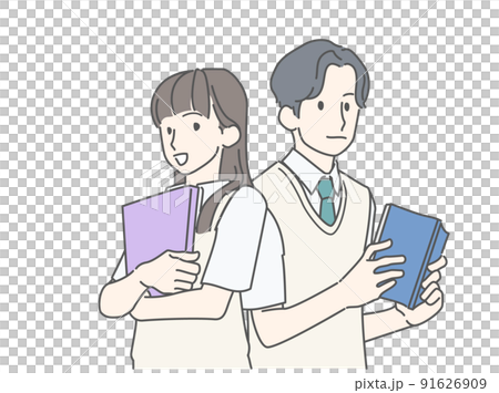 勉強のライバル、男女のイメージイラスト - 高校生、中学生（夏服・ベスト） 91626909
