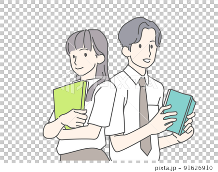 Image illustrations of study rivals, men and women-high school students, junior high school students (summer clothes, short sleeves) Image illustrations of study rivals, men and women-high school students, junior high school students (summer clothes, short sleeves) 91626910