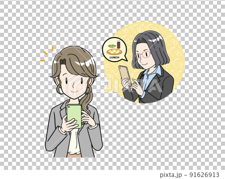 スマホでランチの誘いを受けるスーツのビジネスパーソン 91626913