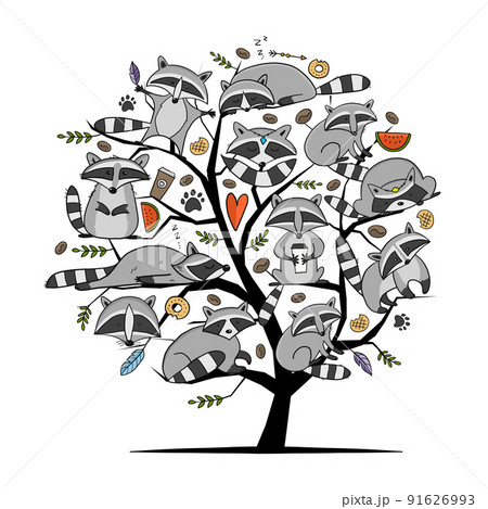 Racoons Family tree. Funny Characters. Art for your design 91626993