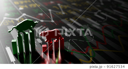 Bullish and Bearish stock market 3D render 91627534