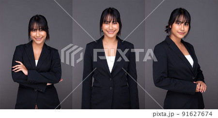 Collage Half body Face of Asian Indian business woman shows beautiful smile happy lips Collage Half body Face of Asian Indian business woman shows beautiful smile happy lips 91627674