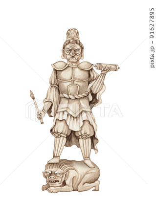 仏教 広目天 天 天部 四天王 仏像 水彩 イラスト 仏教 広目天 天 天部 四天王 仏像 水彩 イラスト 91627895