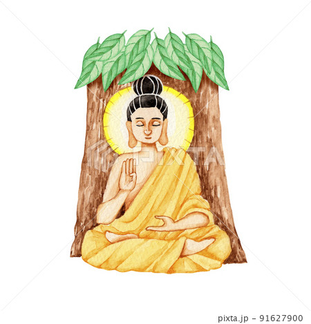 仏教　仏陀 ブッダ 人物　水彩 イラスト 91627900