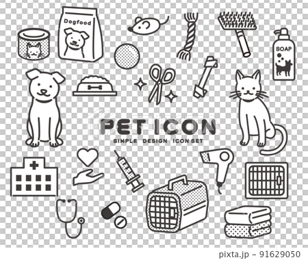 Simple and cute dogs and cats and toys and vector illustrations of icon sets for animal hospitals / pets / birds 91629050
