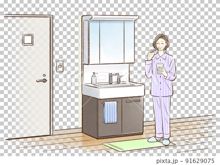 歯磨きするパジャマの中年女性 歯磨きするパジャマの中年女性 91629075