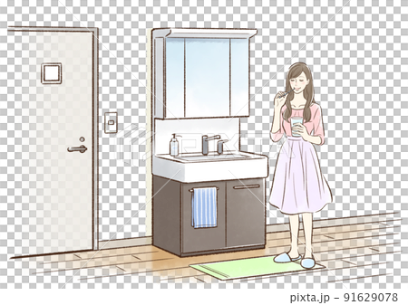 Young woman in everyday clothes brushing her teeth Young woman in everyday clothes brushing her teeth 91629078