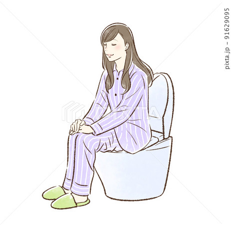 笑顔でトイレに入るパジャマの若い女性_背景なし 笑顔でトイレに入るパジャマの若い女性_背景なし 91629095
