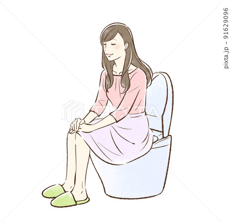 笑顔でトイレに入る普段着の若い女性_背景なし 笑顔でトイレに入る普段着の若い女性_背景なし 91629096