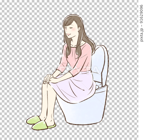 笑顔でトイレに入る普段着の若い女性_背景なし 笑顔でトイレに入る普段着の若い女性_背景なし 91629096
