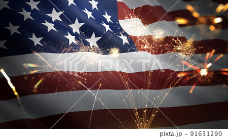 American flag waving with fireworks celebrating 4th of July American flag waving with fireworks celebrating 4th of July 91631290