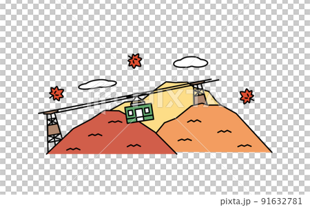Simple autumn leaves mountain and ropeway landscape illustration Simple autumn leaves mountain and ropeway landscape illustration 91632781