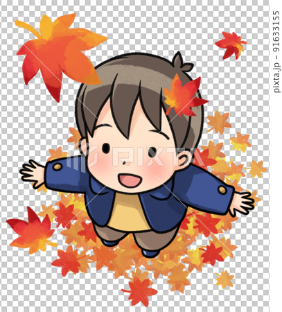 Boy looking up at the autumn leaves Boy looking up at the autumn leaves 91633155