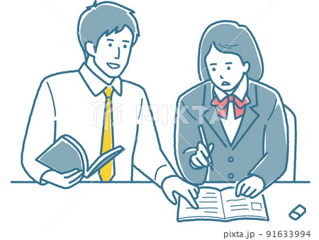 マンツーマンで教える先生と女子学生 91633994