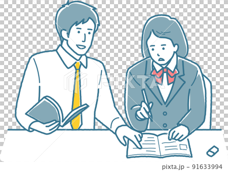 マンツーマンで教える先生と女子学生 91633994