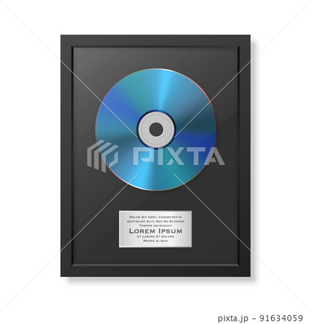 Realistic Vector 3d Blue CD and Label with Black Frame Isolated. Single Album Compact Disc Award, Limited Edition. Design Template 91634059