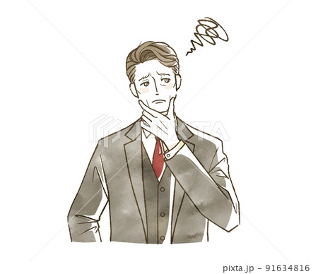 悩んでいるスーツ姿の中年男性 91634816