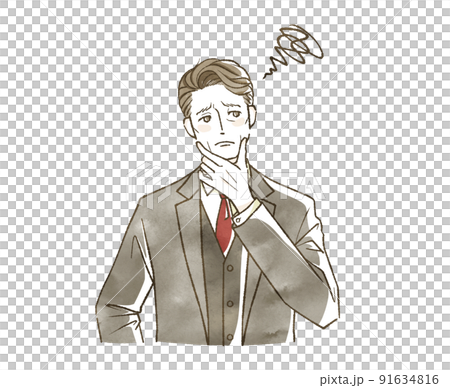 悩んでいるスーツ姿の中年男性 91634816