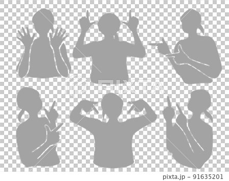 Silhouette female illustration gray pointing gesture set Silhouette female illustration gray pointing gesture set 91635201