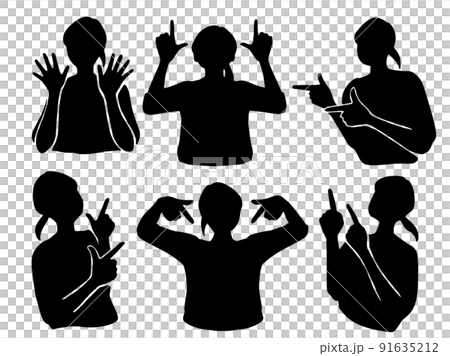 Silhouette female illustration black pointing gesture set 91635212