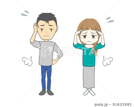 頭に手をやりながらため息をつく男女セット 頭に手をやりながらため息をつく男女セット 91635995