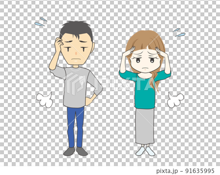 頭に手をやりながらため息をつく男女セット 頭に手をやりながらため息をつく男女セット 91635995
