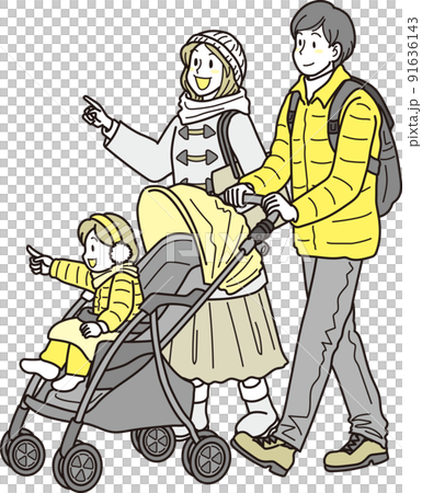 帶著童車_黃_冬裝一族出門 91636143