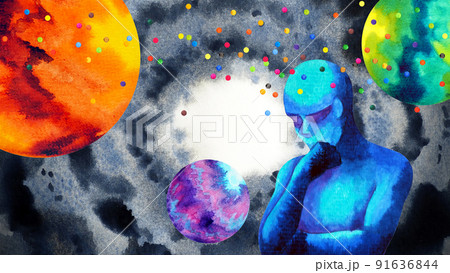 human thinking abstract color dot spread mind mental health spiritual psychology brain head imagine inspiring therapy meditation healing art illustration watercolor painting fantasy digital collage human thinking abstract color dot spread mind mental health spiritual psychology brain head imagine inspiring therapy meditation healing art illustration watercolor painting fantasy digital collage 91636844