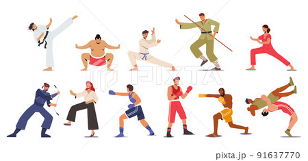 Set Martial Arts, Sport Competition, Characters Presenting Different Fighting Karate, Sumo, Bojutsu, Boxing or Wrestling Set Martial Arts, Sport Competition, Characters Presenting Different Fighting Karate, Sumo, Bojutsu, Boxing or Wrestling 91637770