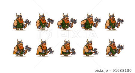 Game icons set of character viking walk cycle 91638180