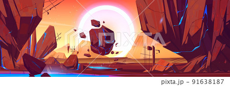 Space alien planet landscape with rocks and plasma 91638187