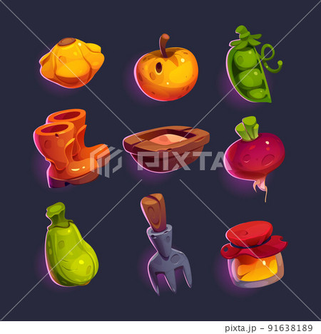 Set of game icons, gardening and farm elements Set of game icons, gardening and farm elements 91638189