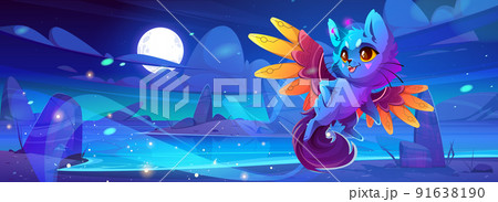 cute monster cat on alien fantasy planet landscape 91638190
