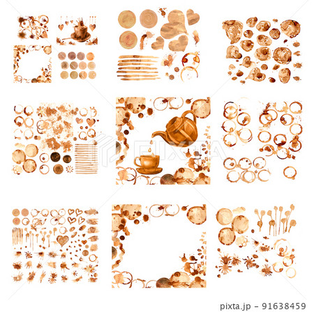 Coffee stain on a white background. Coffee cup marks 91638459