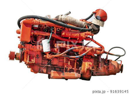 Red diesel engine isolated on white background. Red diesel engine isolated on white background. 91639145
