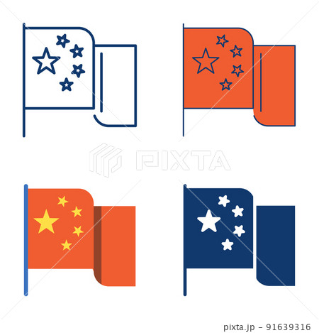 Flag of China icon set in flat and line style Flag of China icon set in flat and line style 91639316