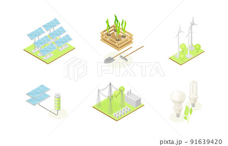 Renewable green energy sources set. Eco friendly, ecology, green technologies vector illustration 91639420